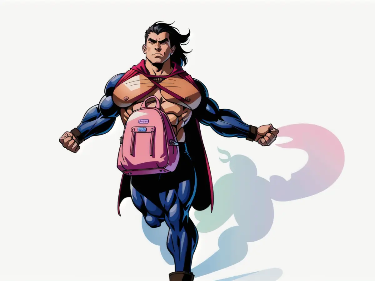 Child carrying a pink knapsack. A youngster sports a pink knapsack.
