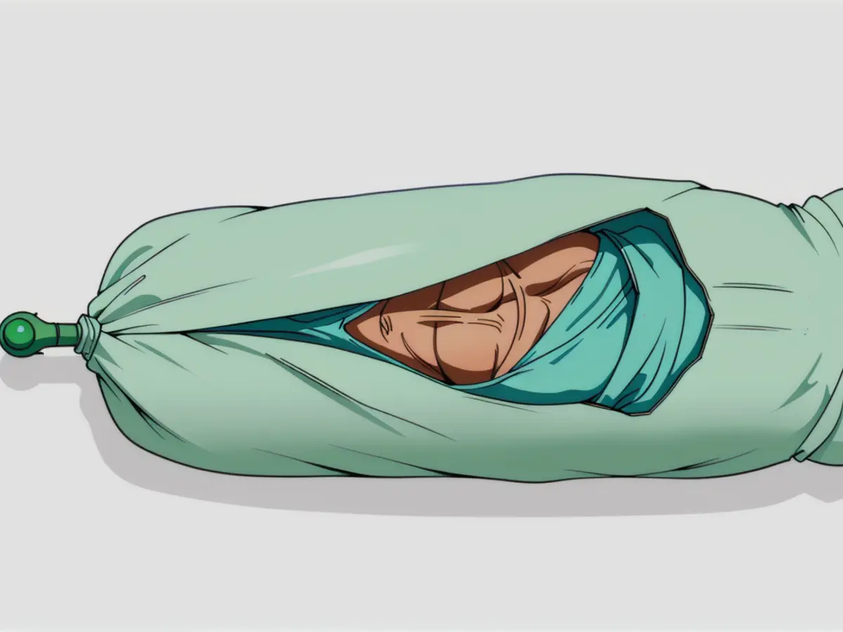 Travel Essential: Compact Mint-Green Toiletry Bag with Zipper, Revealing Neatly Folded Socks Inside Zippered travel case in a mint-green hue, revealing tidily folded socks within.
