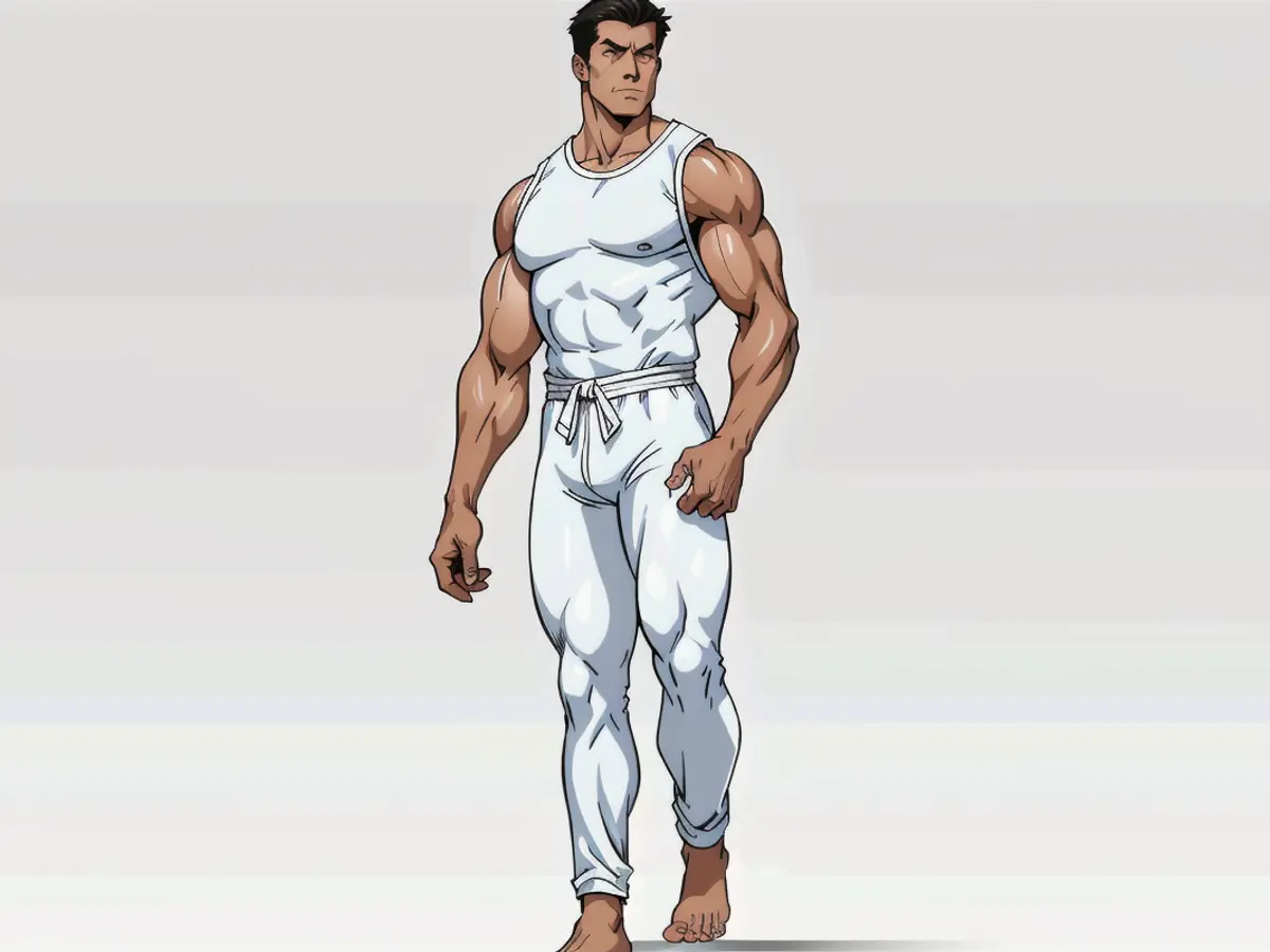 Individual standing casually, dressed in a jumpsuit with short sleeves, tie waist, and barefoot, against a plain backdrop. Individual posed casually, donning a jumpsuit with short sleeves and a tie waist, standing unshod against an unadorned backdrop.